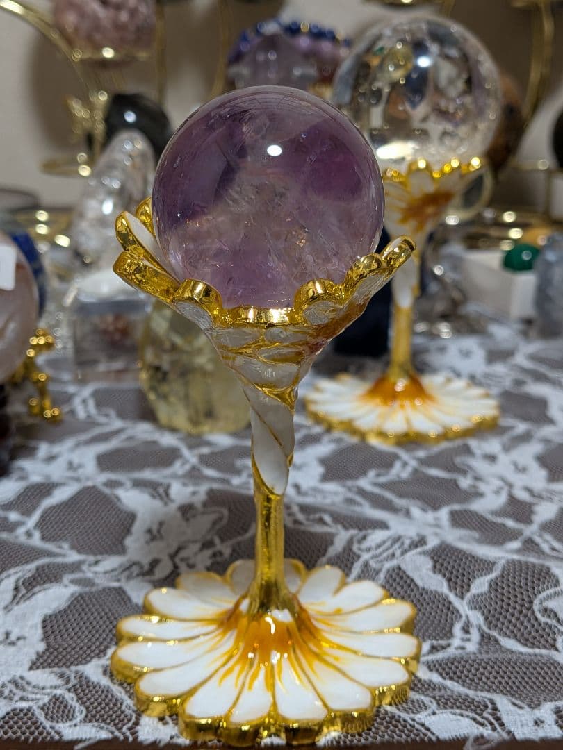 アメジスト☆スフィア☆ナミビア産☆希少☆高品質☆虹☆台座つき☆