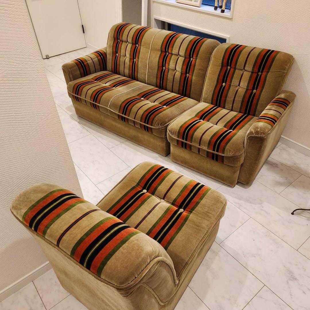 オールドカリモクkarimoku 1人掛けアームソファ1脚 ストライプ