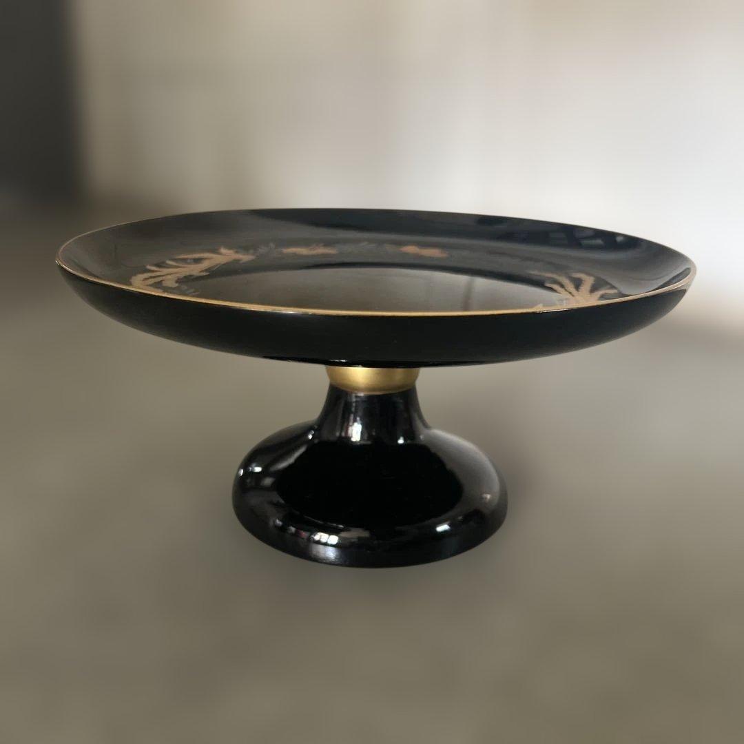 天然木　黒漆　蒔絵　鳳凰図　高杯高坏高付台　菓子器　直径23.6cm 桐鳳凰蒔絵高杯 1対 – 古美術西川