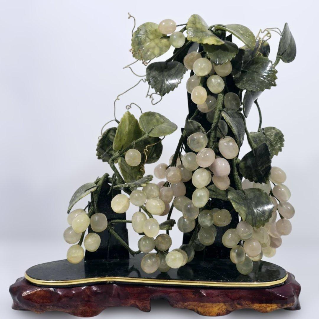 希少品 美術品 工芸品 置物　天然石 玉石 葡萄 年代物 ぶどう 風水 縁起物 中国美術 古玩 玉石 置物 葡萄 翡翠 希少品 美術品 工芸品 置物 天然石