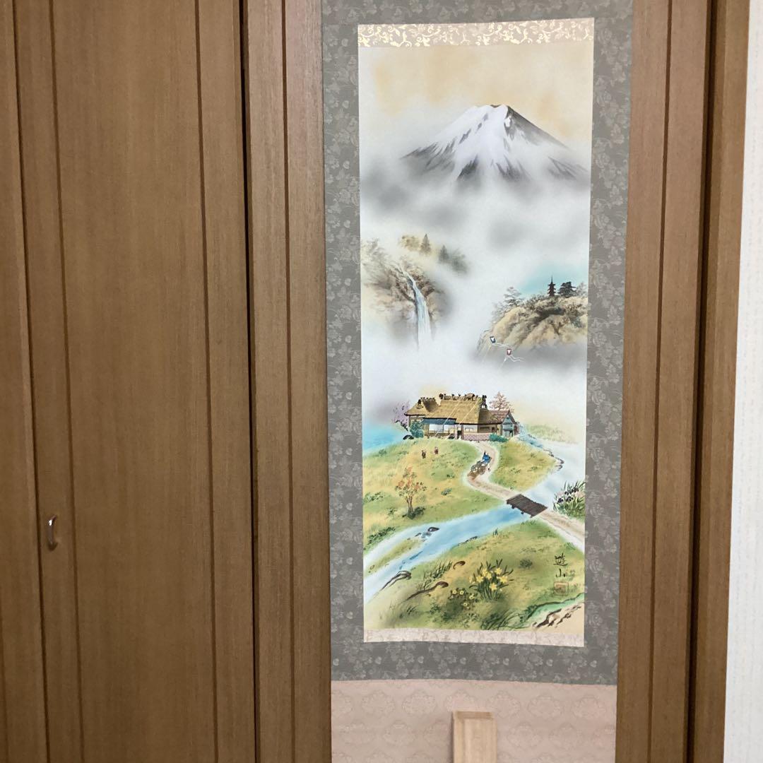 遊山筆　　彩色　絹本肉筆画　　【運勢好転図】　《遊山自題共箱》　　掛け軸