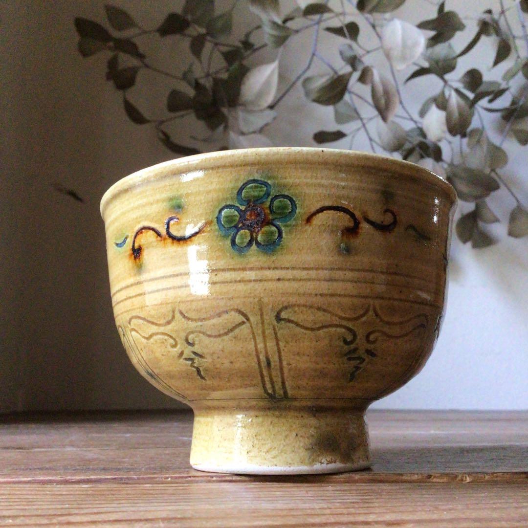 No3579黄瀬戸茶碗 林虎男(乕男) 造 共箱 美濃焼 茶道具 民藝 送料無料