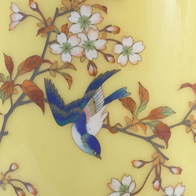 七宝焼 黄釉 花鳥文 花瓶 唐木台・箱付 D 9821 - メルカリ