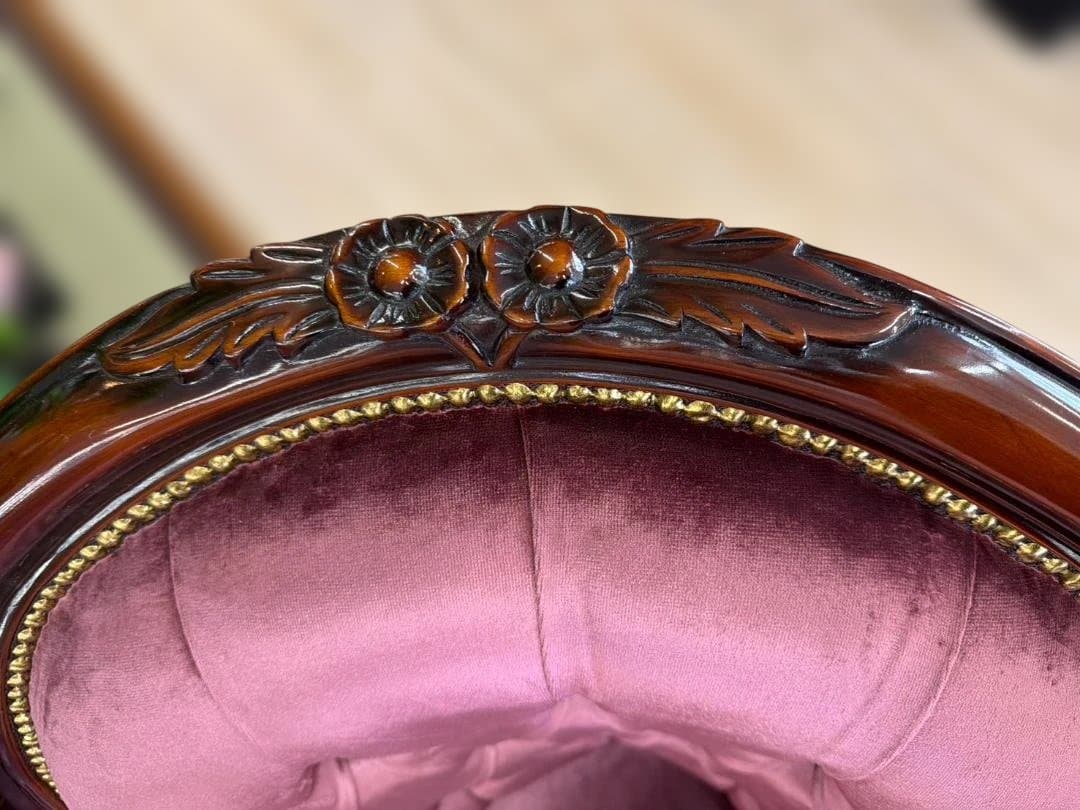 マホガニー カウチソファ シェーズロング ピンク ベルベット ソファ 3