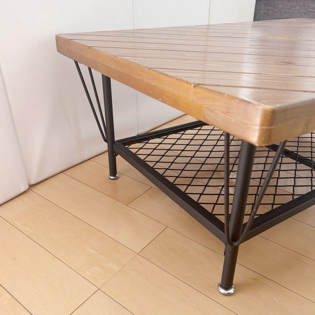 アンティーク センターテーブル コーヒーテーブル メッシュスチール棚