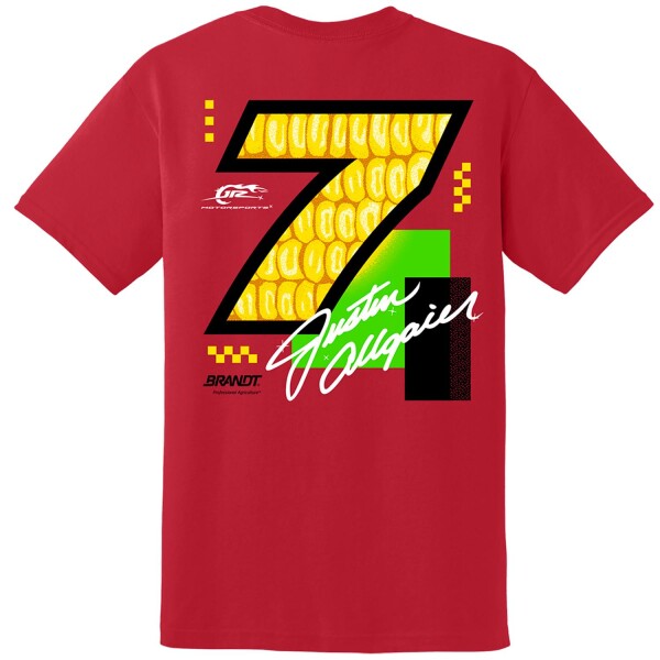 Justin Allgaier #7 2025 Brandt Red T-shirt | Shop JR Nation Store