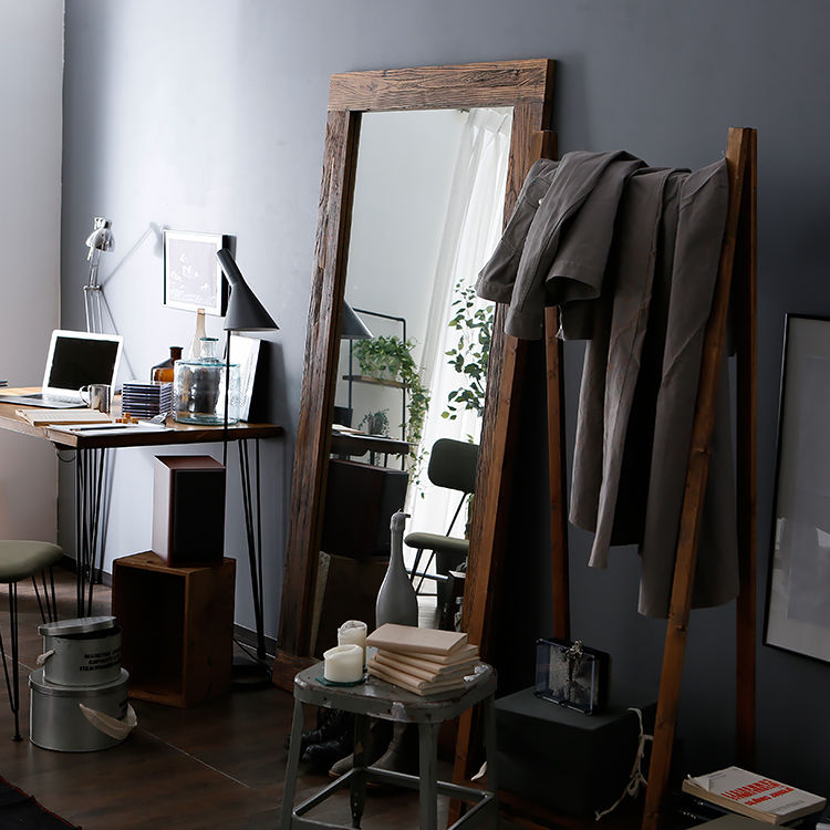 スタンドミラー(ナチュラル)ヴィンテージ風木製フレーム[幅90