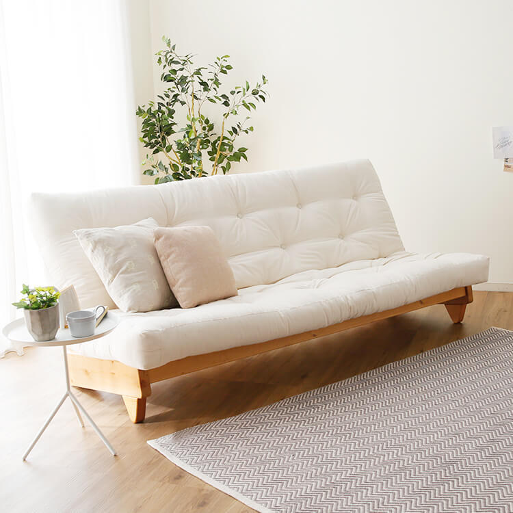 北欧風3人掛けソファベッド[セミダブル](キャンバス/ブラウン)木製