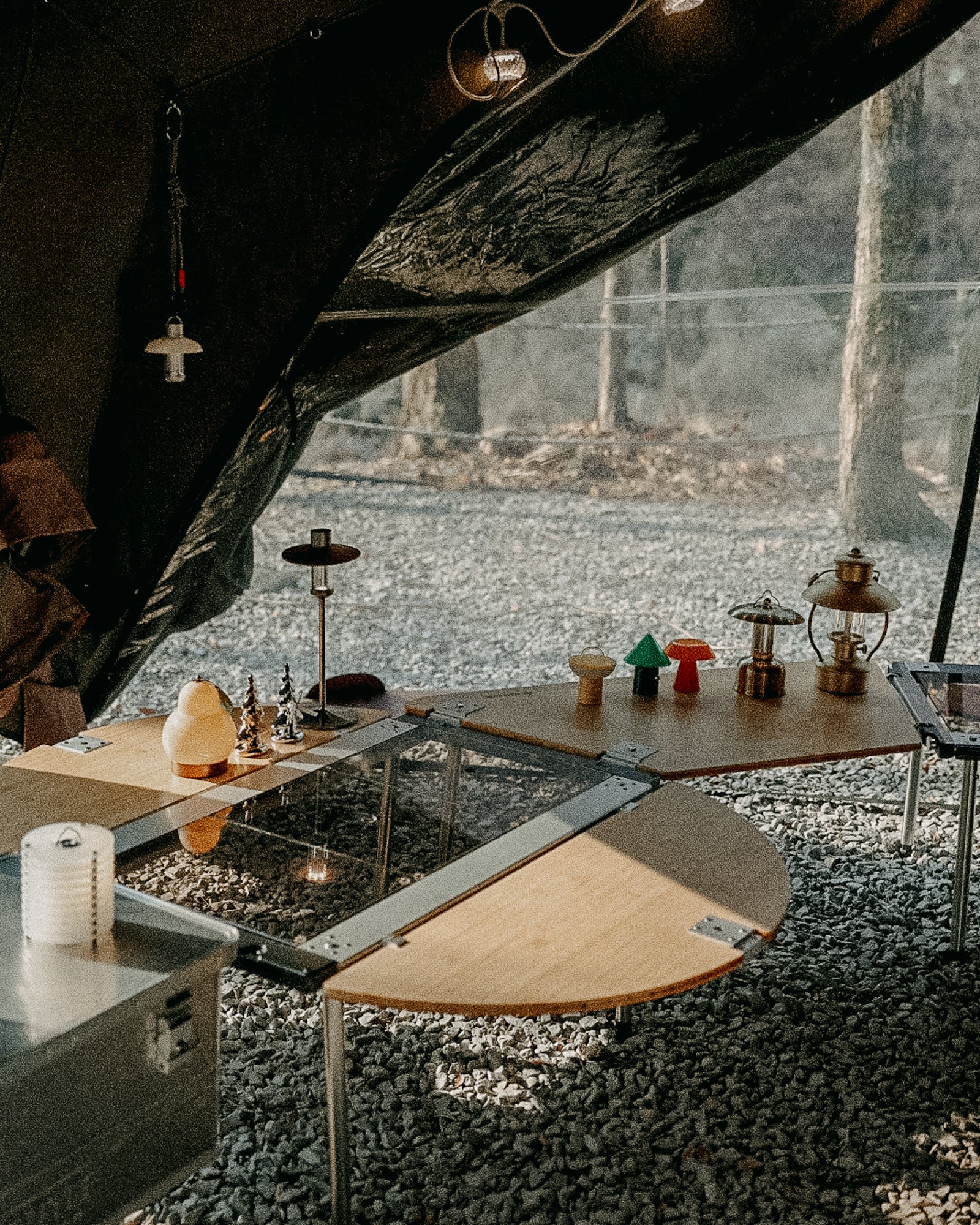 3-Unit Semi-Circle Bamboo Sliding Table w/Bag (2 Pieces